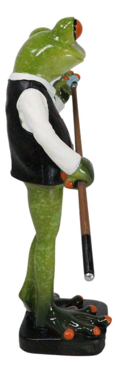 Bow Tie Billiards Pro Green Toad Frog Applying Chalk to Pool Cue Tip Figurine