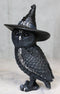 Wiccan Gothic Pentagram Black Owl With Triple Moon Skull Witch Hat Figurine