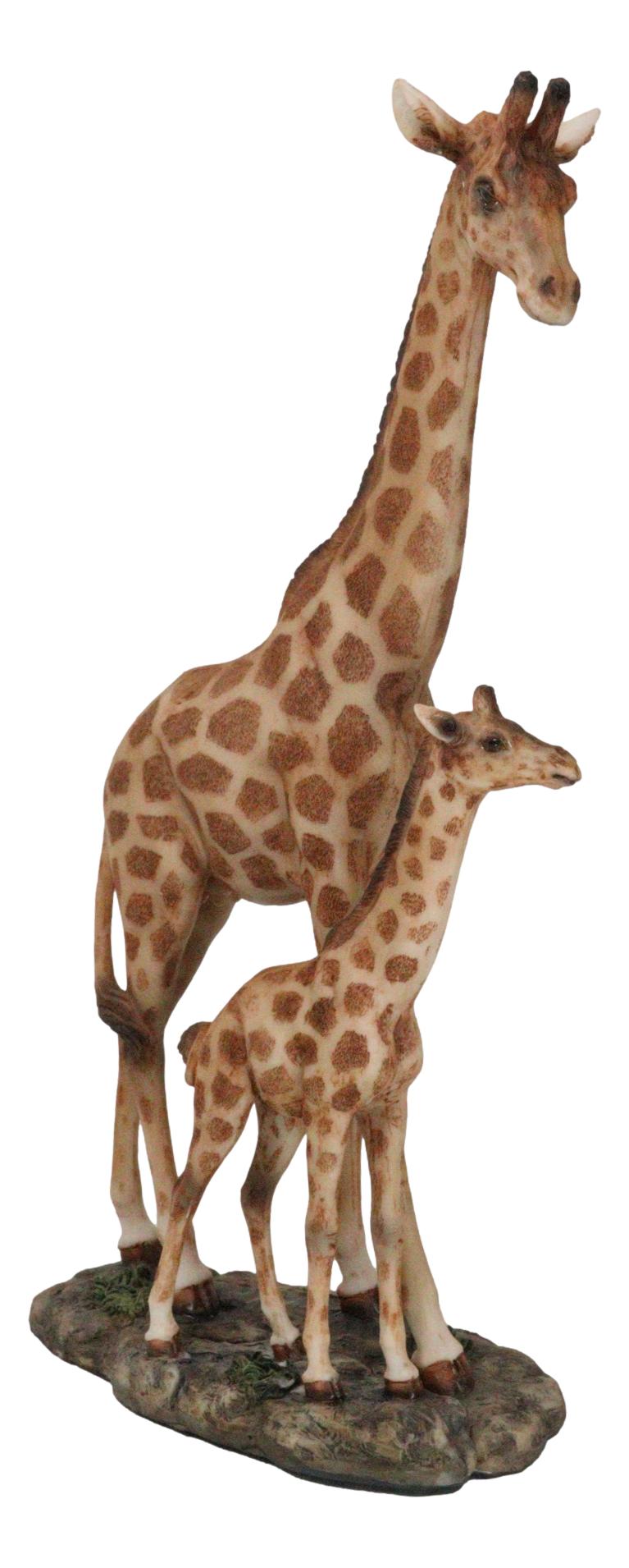 Safari Savannah Masai Giraffe Mother and Calf Strolling On Grasslands Figurine