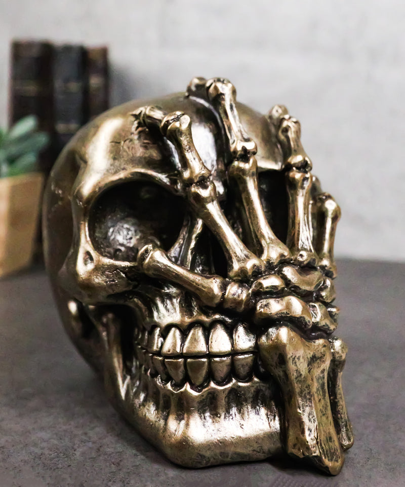 Day of The Dead Faux Bronze Hand Over Face Gesture Skull Figurine Macabre Humor