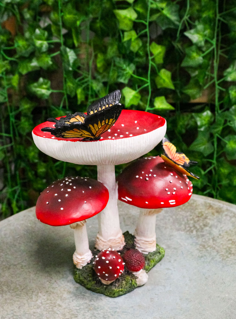 Enchanted Fairy Garden Toadstool Mushrooms With Monarch Butterflies Figurine