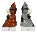 Ceramic Brown And Gray Jackass Donkeys With Cool Shades Salt Pepper Shakers