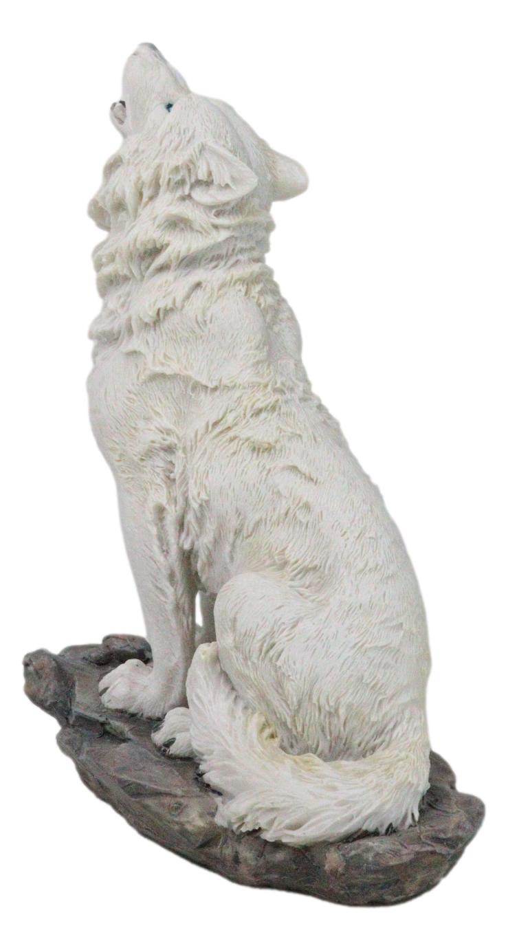 Winter Woodlands Tundra Snow White Albino Wolf Howling at The Moon Figurine