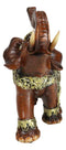 Faux Wood Trunk Up Elephant With Golden Scrollwork And Glass Mirrors Figurine