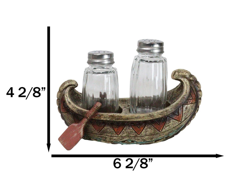 Southwestern Native Tribal Indian Canoe Boat Salt And Pepper Shakers Holder Set