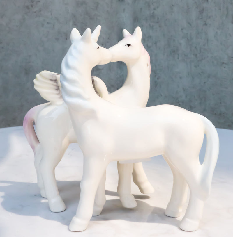 Ebros Kissing Unicorn and Pegasus Ceramic Magnetic Salt and Pepper Shakers Set