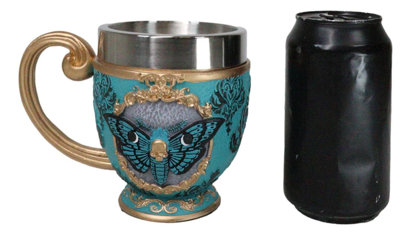 Wicca Turquoise Cameo Golden Lace Scroll Butterfly Moth Skull Tea Cup Mug