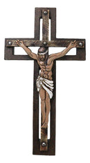 Jesus Christ Crucified Faux Wooden Rustic Bronze Layered Christian Wall Cross