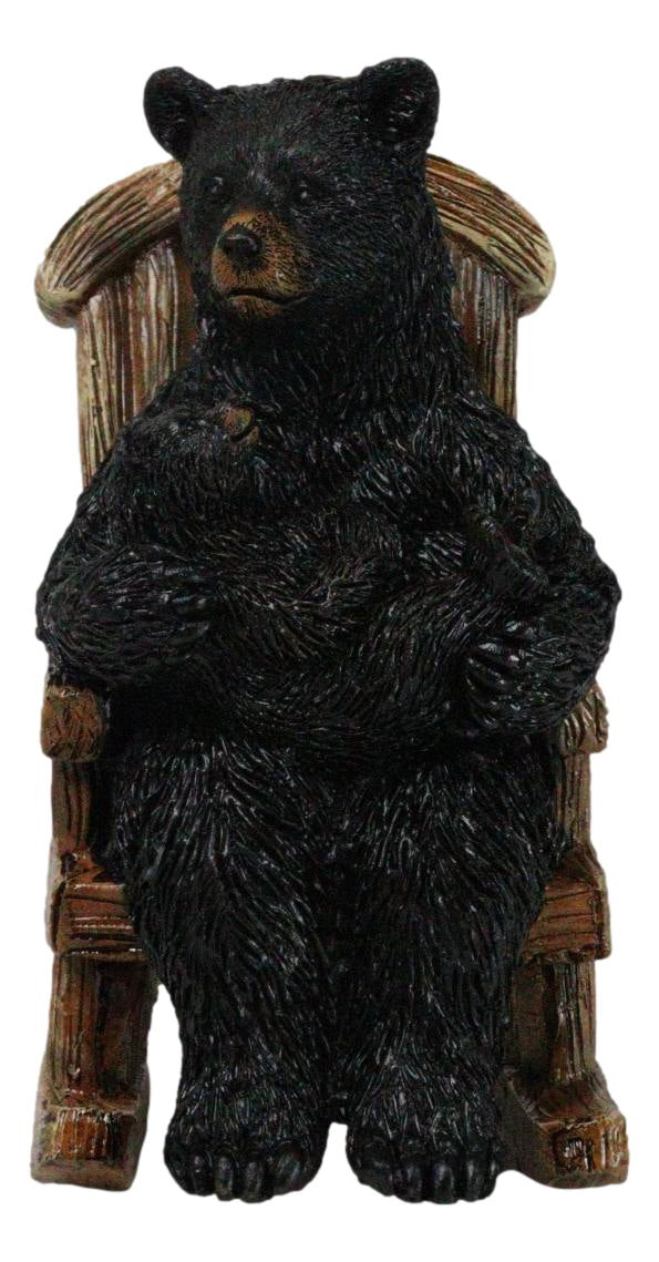 Rustic Forest Mama Black Bear With Sleeping Cub On Rocking Chair Figurine