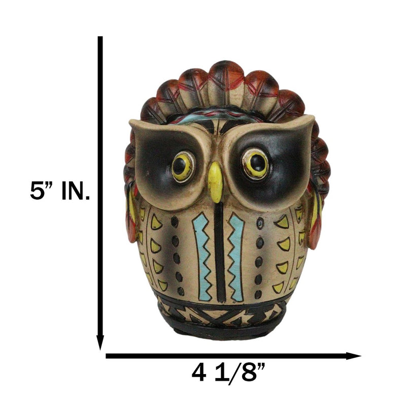 Southwestern Colorful Tribal Native Indian Owl Chief With Headdress Money Bank