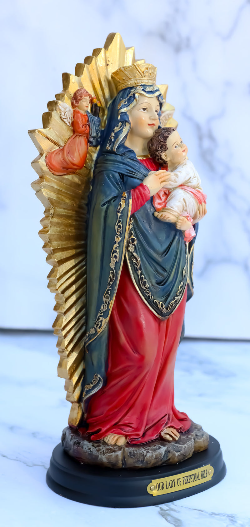 Our Lady of Perpetual Help Mother Mary With Baby Jesus Angels Catholic Figurine