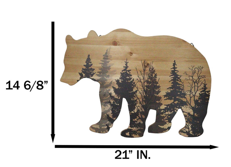 Western Black Bear With Pine Trees Forest Silhouette Wooden Cutout Wall Decor