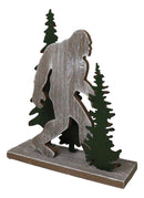 Myth Legend Sasquatch Big Foot by Pine Trees Wooden Silhouette Cutout Sculpture