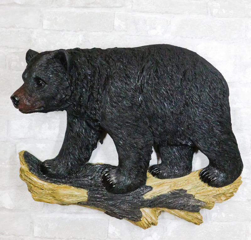 Large Rustic Western Wildlife Black Bear On Tree Branch Wall Sculpture 21"L