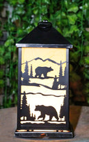 Rustic Black Bear Scenic Forest Mountains Electric Metal Wall Or Floor Lantern