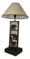 Rustic Western Black Bears In Forest Wood And Metal Bedside Desktop Table Lamp