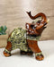 Faux Wood Trunk Up Elephant With Golden Scrollwork And Glass Mirrors Figurine