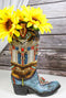 Southwestern Indian Beaded Turquoise Mystic Owl Faux Leather Cowboy Boot Vase