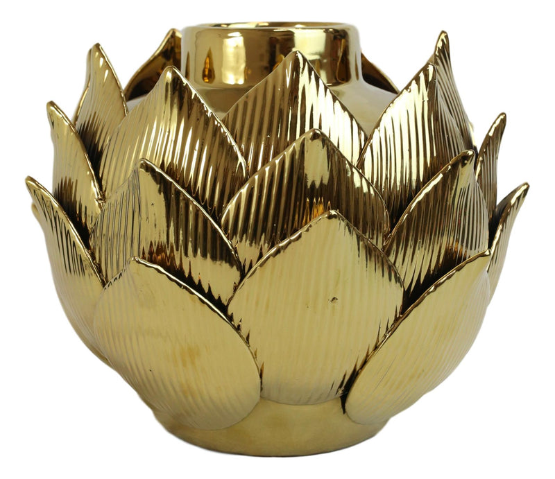 Contemporary Chic Electroplated Gold Porcelain Lotus Flower Shaped Vase Pot