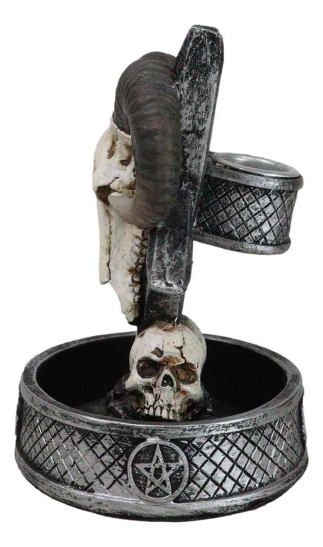 Gothic Ram Skull Inverted Pentagram On Skulls Grave Backflow Incense Cone Burner