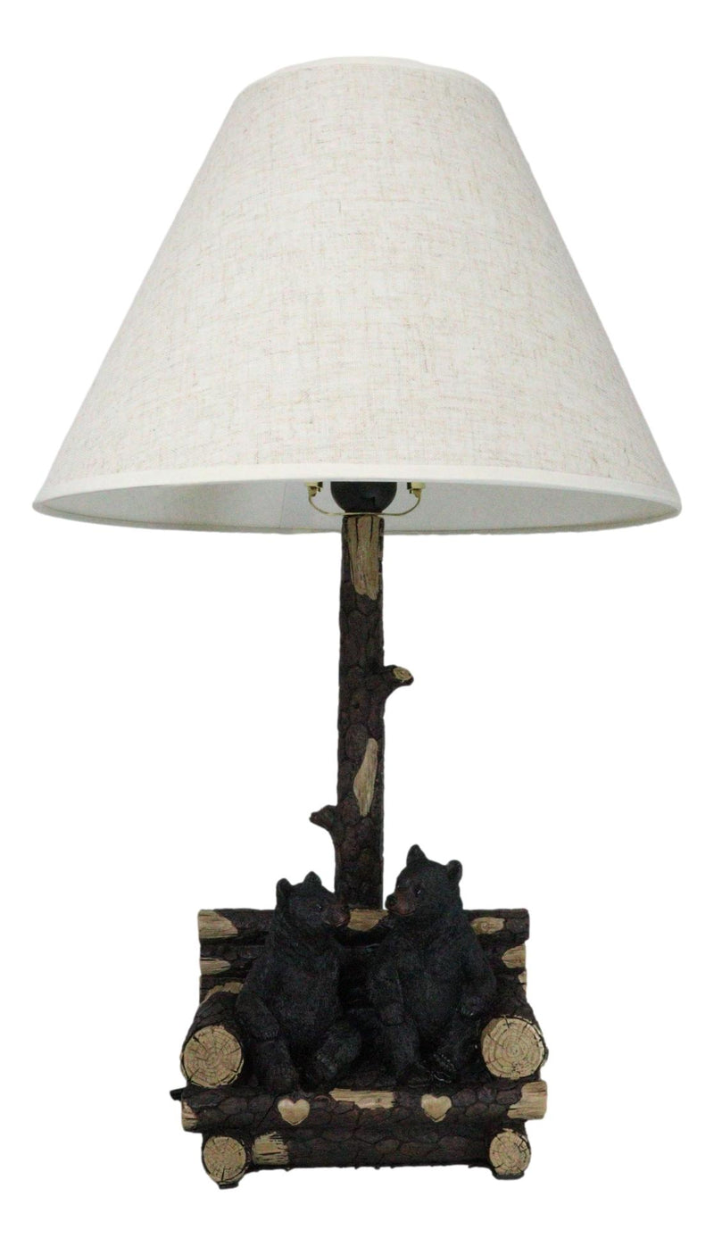 Rustic Forest Black Bears Family Sitting On Tree Logs Cozy Couch Table Lamp