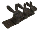 Cast Iron Whimsical 3 Bunny Rabbit Hares Multi Point Wall Coat Hooks Decor