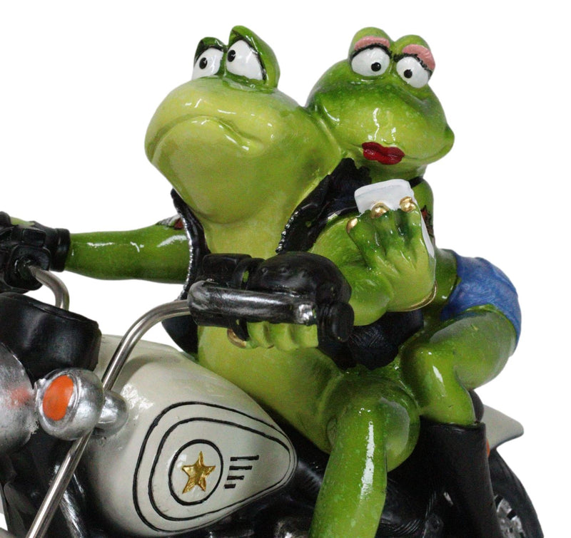 All American Biker Frogs Couple Taking Selfie On Chopper Motorcycle Figurine