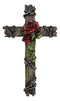 Rustic Western Red Roses Stalk With Barbed Wires Faux Wooden Wall Cross Decor