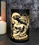 Gothic Poe's Raven On Skull And Books Of Bibliography LED Etched Glass Lantern