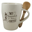 Wiccan Witch Sacred Moon My Broomstick Runs On Coffee Ceramic Mug And Spoon Set