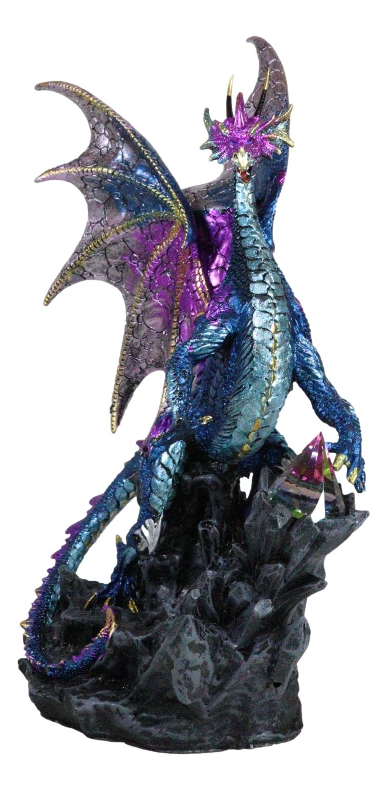 Dream Weaver Night Blue Purple Dragon On Rock Steppes With Glass Pyramid Statue