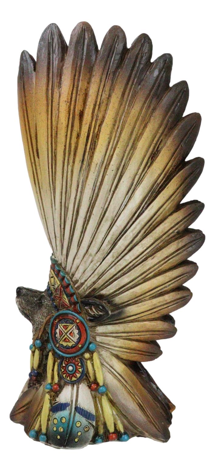 Southwestern Native American Alpha Wolf Chieftain with Roach Headdress Vase