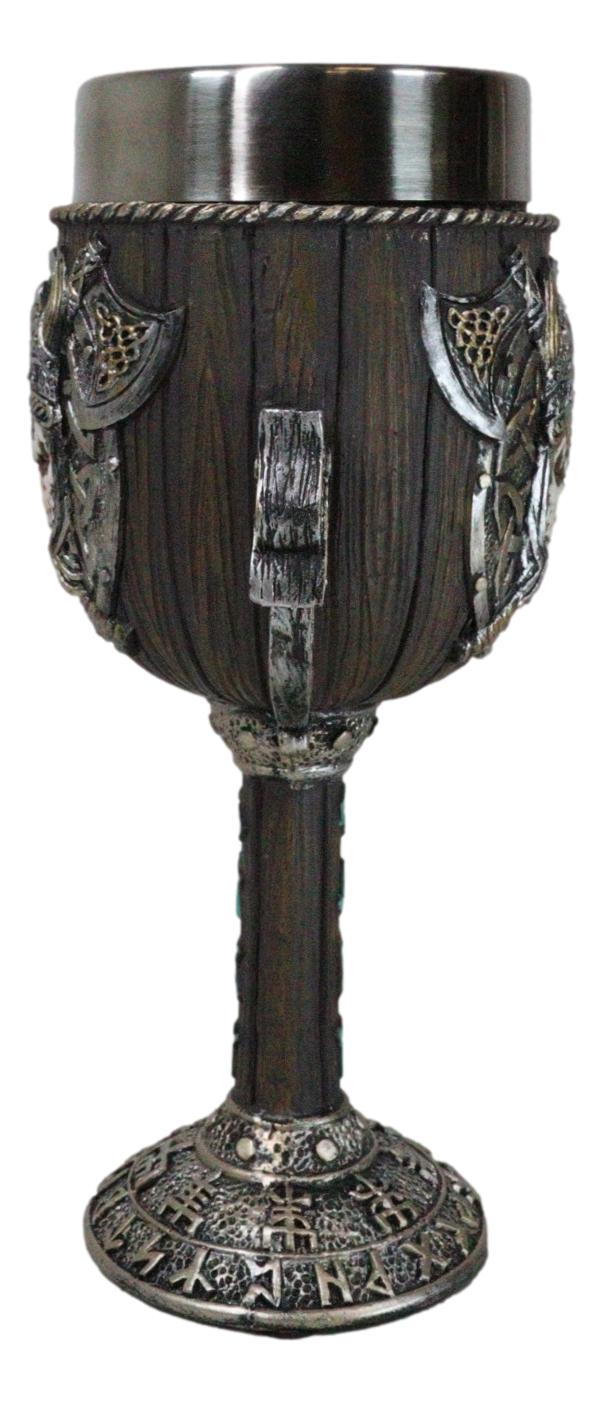 Valhalla Viking Warlord Skull Dragon Longship With Rune Symbols 6oz Wine Goblet