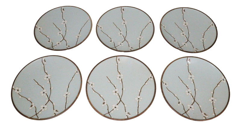 Set Of 6 Japan Made Sakura Cherry Blossoms Porcelain Round Lunch Buffet Plates