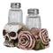 Day Of The Dead Skull With Red Heart Eyes Pink Roses Salt Pepper Shakers Holder