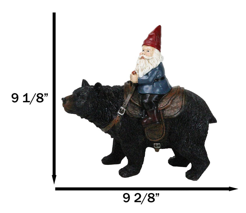 Whimsical Mr Old Gnome Riding On Harnessed Black Bear Figurine Rustic Western