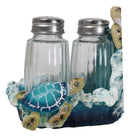 Nautical Marine Reef Sea Turtles Over Waves Salt And Pepper Shakers Holder Set