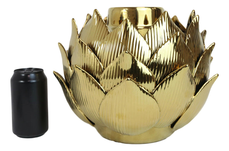 Contemporary Chic Electroplated Gold Porcelain Lotus Flower Shaped Vase Pot