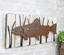 Wood Metal Nautical Marine Large Fish Swimming by Reeds Abstract Wall Art Plaque