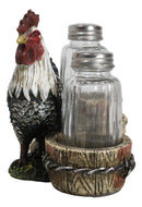 Country Rustic Farm White Breasted Chicken Rooster Salt Pepper Shakers Holder