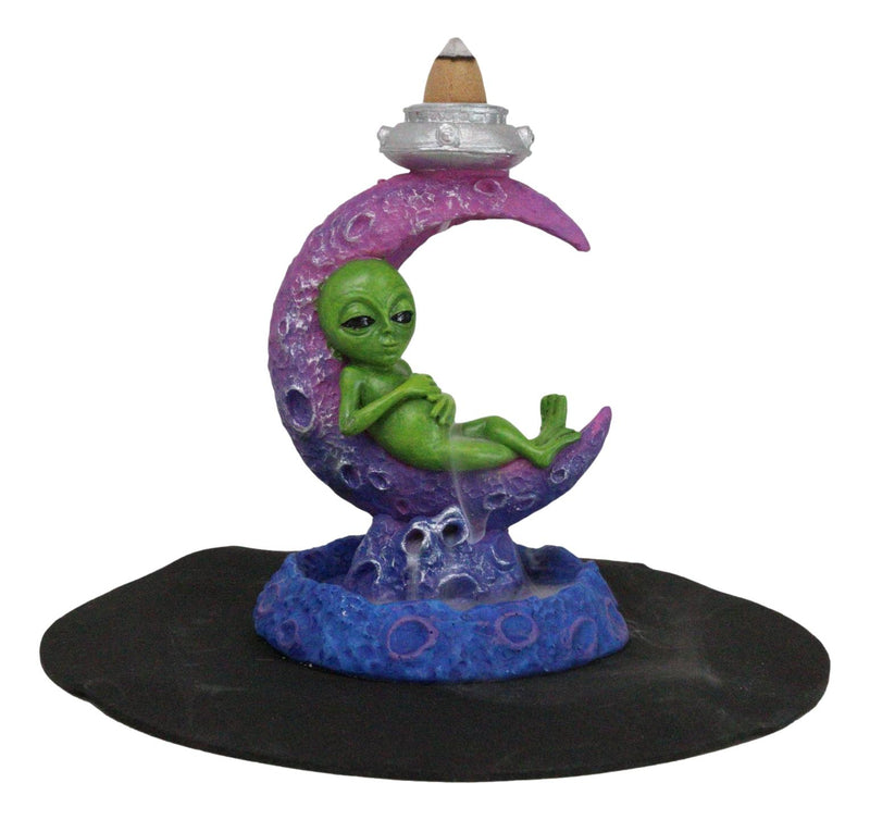 UFO Green Roswell Alien Sleeping On Crescent Crater Moon Backflow Incense Burner