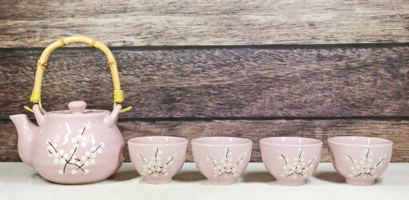 Japanese Sakura Pink Ume Plum Cherry Blossom Traditional Teapot With Cups Set