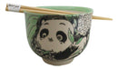 Green Lucky Panda With Flowers Ceramic Donburi Ramen Bowl With Chopsticks Set