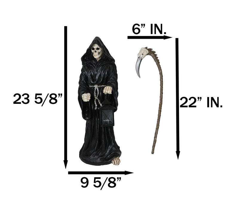 Time Waits For No Man Grim Reaper Holding Scythe And Solar LED Lantern Statue