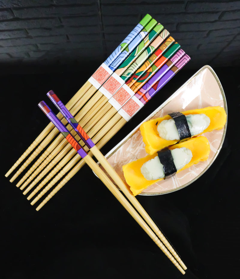 5 Pairs Of Imperial Hotel Peacock Rug Frank Wright Ridged Wooden Chopsticks Set