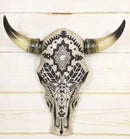 Western Tribal Aztec Vector Tattoo Patterns Horned Cow Skull Wall Decor Plaque