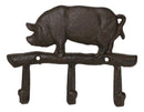 Cast Iron Rustic Farmhouse Hog Boar Pig 3 Peg Wall Hooks Organizer Hanger Plaque