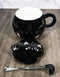 Whimsical Black Chubby Feline Kitty Cat Cup Mug With Lid And Stirring Spoon