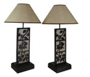 Set of 2 Rustic Western Pinecone On Branches Wood Metal Bedside Table Lamps