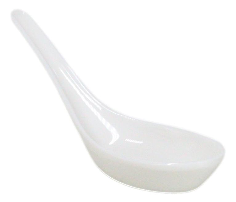 Contemporary Glossy Finish White Melamine Asian Soup Spoons Pack Of 6 Set